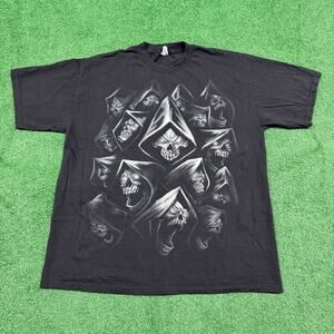 Gothic Grim Reaper Skull Graphic Tee Black Y2K Biker Metal Tattoo Horror Shirt